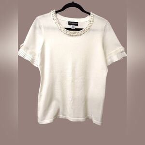 NWOT Karl Lagerfeld Women's Pearl Ruffle Bow Sleeve, S/P